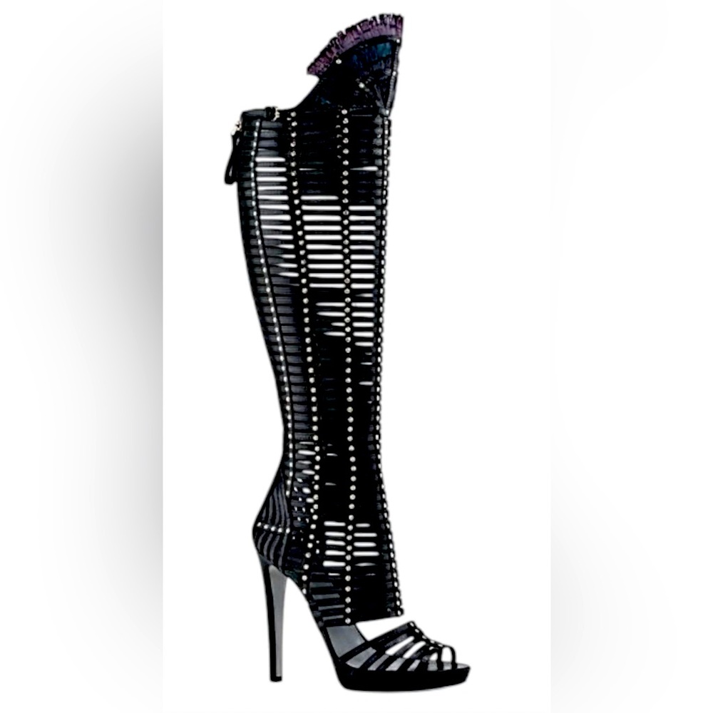 $3600 Sergio Rossi Gladiator Leather & Feather Sandals Boots Heels